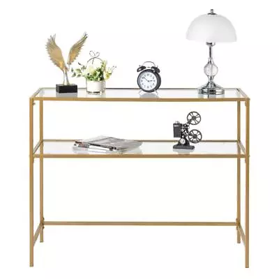 Glass Console Table Modern Accent Sofa Table Hallway Gold Narrow For Living Room • $52.99