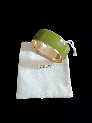 J.Crew Gold Tone Green Enamel 7.5  Bangle Bracelet W/ Dust Bag • $18