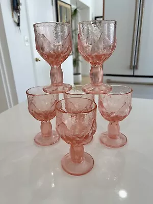 6 Vintage TIFFIN Franciscan Peach/Pink Glass Cabaret Foot Wine Water Goblet • $77
