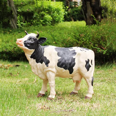 Black And White Dairy Cow Resin Garden Statue Ornament • £28