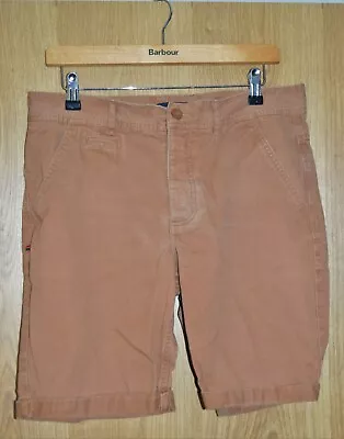 KANGOL Chino Shorts Small Tan Brown 100% Cotton Button Fly Long Length Pockets • £9.99