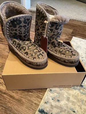 Mou Khaki Leopard Cozy Boots Eskimo Sneakers Wool Size 41 New In Box! HTF!! • $345
