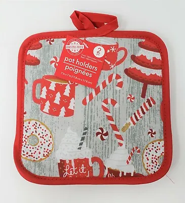 Set Of 2 Home Collection Kitchen Pot Holders - New - Cocoa & Candy Canes • $7.99