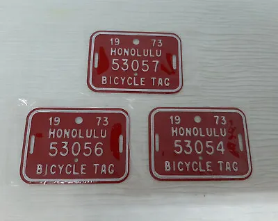 Lot Of 3 Vintage 1973 Honolulu Hawaii Red Bicycle License Plate Tags NEW • $49.99