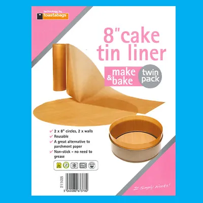 2x 8  Inch Reusable Non-Stick Beige Cake Tin Liners Make & Bake • £4.79