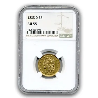 1838 D $5 Gold Classic Head Ngc Au55 • $22500