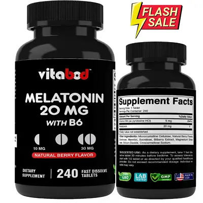 Melatonin 20mg High Potency Natural Sleep Aid Berry Flavor 240 Fast Dissolve TAB • $12.99