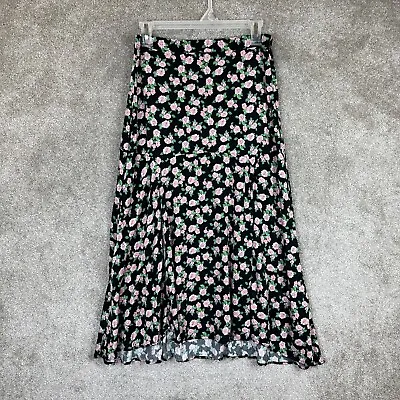 $19.99 • Buy Zara Skirt Womens Medium Pink Black Floral Midi Side Zip Slits Viscose- 6772