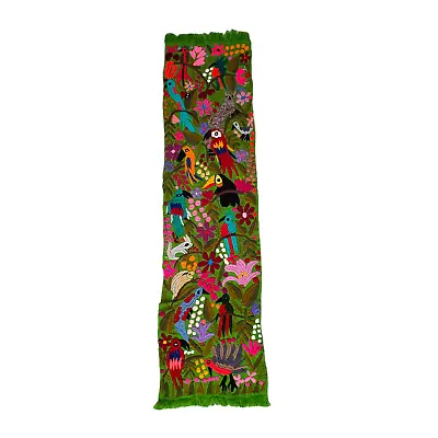 Mexican Floral Embroidered Table Runner Wall Tapestry NEW Handmade Chiapas Mexic • $120