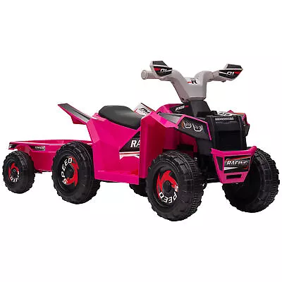 Pink Electric Quad Bike 6V Kids Ride On ATV W/ Back Trailer 106Lx41.5Wx48.5Hcm • £53.61