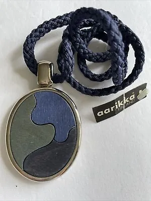 AARIKKA Finland - VTG Stylish Necklace In Silver Tone Metal And Blue Wood - NEW • $65