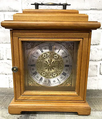 Vintage Wood Case Quartz Battery Operated Mantle Clock 12.5  Tall Top Handle • $39.99