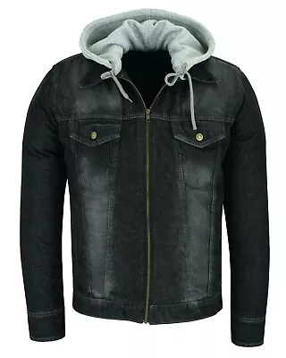 GEARX Mens Motorcycle Hoodies Denim Jacket Retro Fashion Quilt Lined CE Armors • $62.16