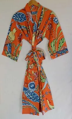 $36.29 • Buy Indian Orange Bird Printed Kimono Long Cotton Women's Clothing Kimono Bath Robes