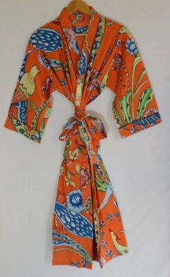 $36.29 • Buy Indian Orange Bird Printed Kimono Long Cotton Women's Clothing Kimono Bath Robes