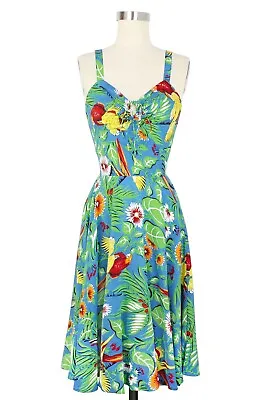 £80 • Buy Trashy Diva Tropical Parrots Dress Pinup Vintage Xs Tiki Sun Swing New Collectif