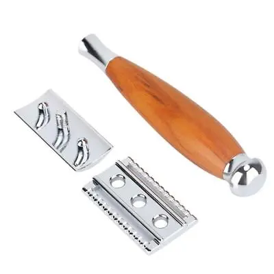 Men's Wood Handle Double Blade Shaving Razor For Home Grooming • £10.67