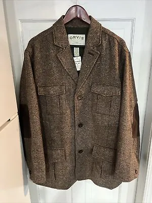 Orvis Wool Tweed 3 Button Shooting Jacket Suede Elbow Coat Jacket Sz XL NOS NWT! • $599.50