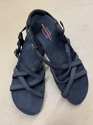 Merrell Agave Black Sandals Women’s Size 11 Leather Strappy Ankle Strap Buckle • $20