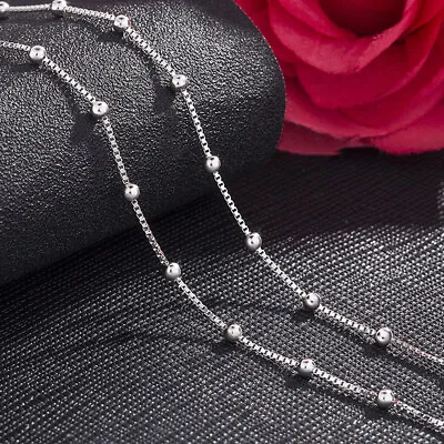 Genuine 925 Sterling Silver Ball Bead Box Chain Necklace Various Lengths  Italy • £8.77
