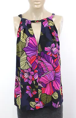 Trina Turk Silk Multi Colored Tank Top Halter Tie Bow Size M 6/8 • $29.99