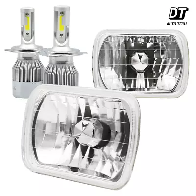 7 X6  Inch Sealed Beam Headlight Conversion Chrome Clear Lens + 100W H4 LED • $58.49