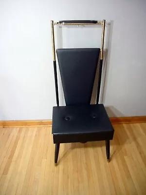 Original VINTAGE PEARL WICK Black VALET DRESSING CHAIR MCM Storage Seat Rack • $149