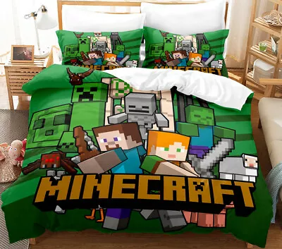 $59.99 • Buy Minecraft Duvet Quilt Cover +Pillowcase Bedding Set Single Double Queen AU Stock