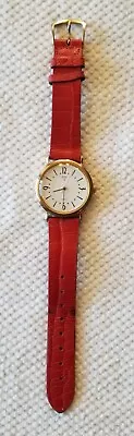 Guess Watch Gold Tone Watch 1987 Red Leather Band 5.5 -7.5  New Battery • $12.74