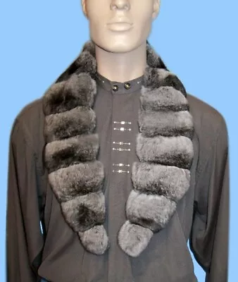 NEW MENS GENUINE CHINCHILLA FUR JACKET Or COAT COLLAR - SCARF 41 Inch Length • $389