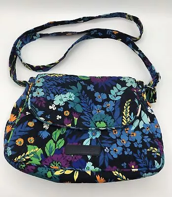 Vera Bradley MIDNIGHT BLUES Shoulder Crossbody Saddle Bag Blue Purple Floral MED • $18.99