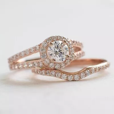 2.0Ctw Round Moissanite Wedding Bridal Sets Engagement Ring 14K Rose Gold Plated • $139.19