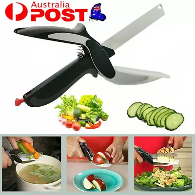 Kitchen Vegetable Food Manual 2-in-1 Knife Scissors Chopper Slicer Fruit Cutter • $14.86