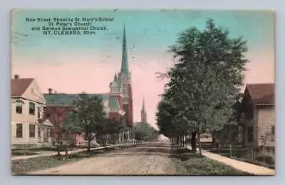  New Street  MT. CLEMENS Michigan Antique Hand Colored Collotype Cover 1911 • $19.99