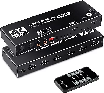 4X2 HDMI 2.0b Matrix Switch Splitter 4K 60Hz Optical Audio Extractor 4 In 2 Out • $89.99