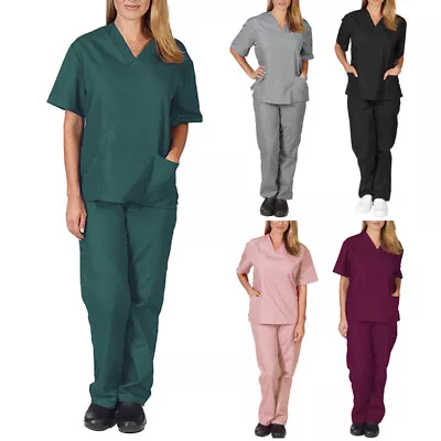 £11.02 • Buy Medical Women Nursing Scrub Suit V-neck Nurse Uniform T-Shirt Tops Pants Set New