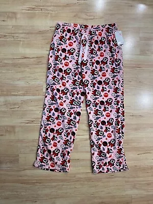 New Women’s Disney Minnie Mouse Lounge Pants Pink & Red Fleece Pajamas Size XL • $21.24