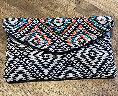 Merona Wallet Envelope Clutch Black White Teal Orange Beaded Lined Zip Pocket • $9.99