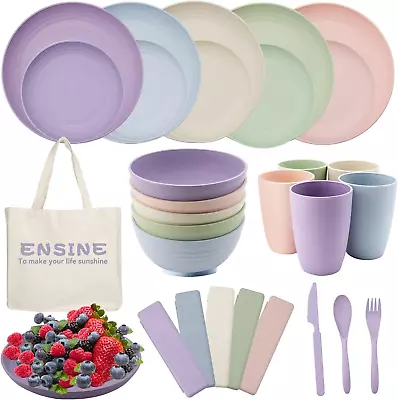 42 Plates Bowls Cups Cutlery Plastic Dinner Set & Carry Bag Caravan For 5 People • £29.99