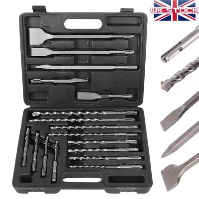 SDS Plus Rotary Hammer Drill & Chisel Bit Set Masonry Concrete Tile Brick 17PCS • £17.99