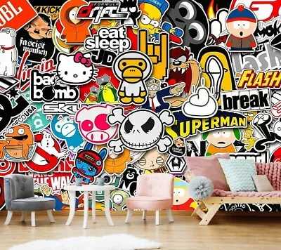 £146.49 • Buy Kids Wall Mural Graffiti Characters Photo Wallpaper Wall Decor Children's Room