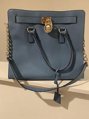 Michael Kors Hamilton Blue Gold Saffiano Leather Set Satchel Bag • $125