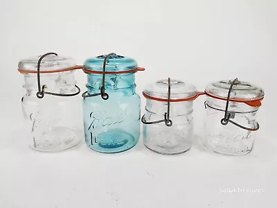 Vintage Ball Mason Jars W/ Metal Clamp & Glass Lids Lot Set Of 4 • $22.22