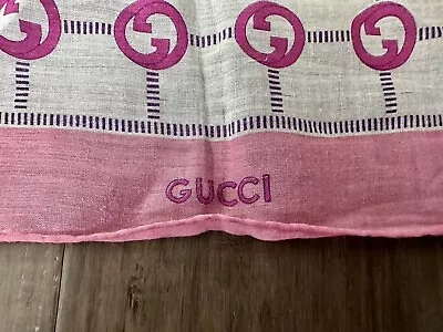 VINTAGE GUCCI Women's 100% COTTON SCARF HANKERCHIEF Pink Pink Pink. • $100