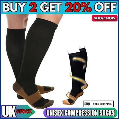 Unisex Compression Socks Copper Infused Men & Women Varicose Veins Anti-Fatigue • £4.28