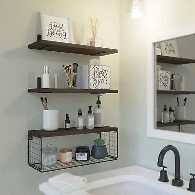 Bathroom Floating Shelves Shelf Wall Mounted Storage Rustic Wood Over Toilet • $29.67