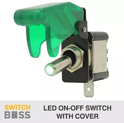 On/Off Toggle Switch GREEN LED Light W/ Missile Cover Heavy Duty SPST 12V/20A • $5.12