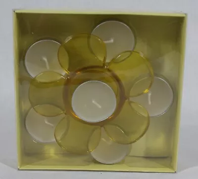 Vintage Simply Perfect Yellow Glass Flower Votive Candle Holder + 6  Candles New • $9.98