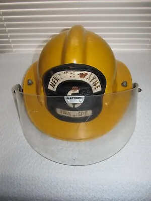 Vintage Yellow Msa Fire Dept #6 Leather Badge Newton Wayne Fire Helmet W/shield • $59.98