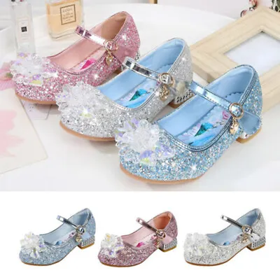 Kids Fancy Dress Elsa Princess Shoes Girls Party Sequins Bow Glitter Sandals UK • £6.99